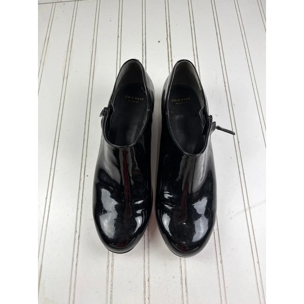 Cole Haan Callie Slip-On Black Patent Leather Waterproof Boots Women's Size 9.5